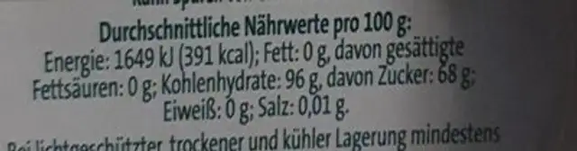 Pflaume-Zimt nutrition facts table