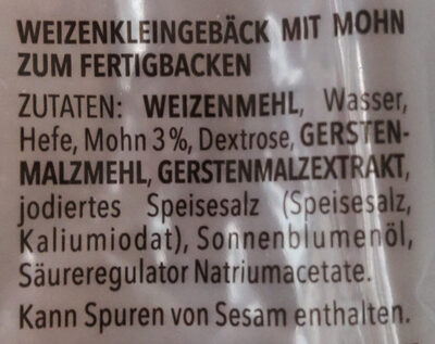 Kaiser Brötchen Mohn ingredients label