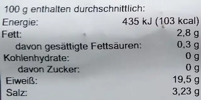 Räucher - Garnele nutrition facts table