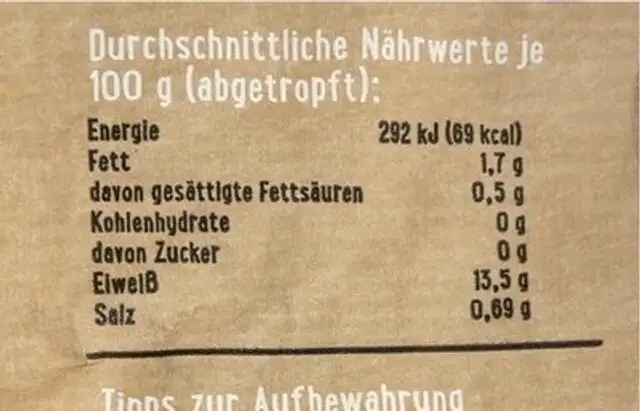 Frutti di Mare nutrition facts table