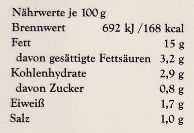 Guacamole mit Tomate nutrition facts table