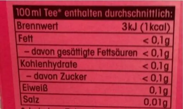 Malve Teebeutel nutrition facts table