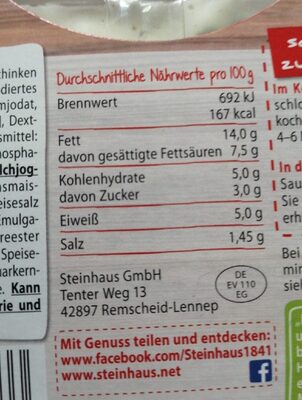 Schinken-Sahne-Sauce nutrition facts table