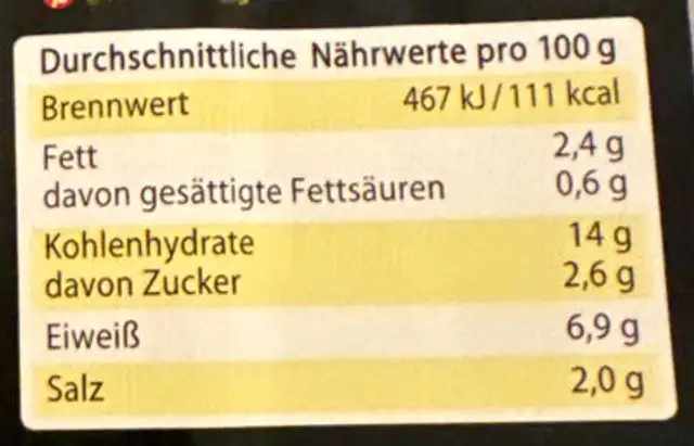 GYOZA Huhn nutrition facts table