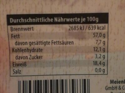 Nusskern Mischung nutrition facts table