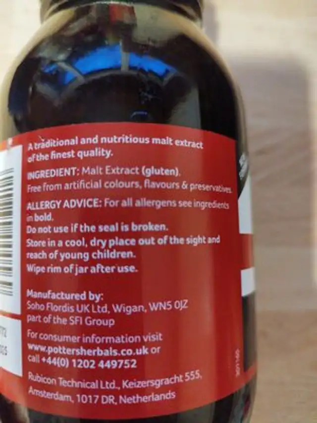 malt extract ingredients label