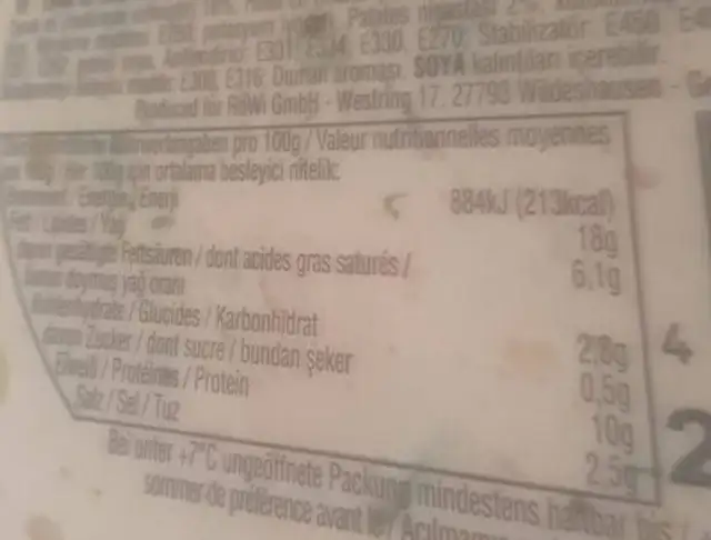 Sabah Keyfi nutrition facts table