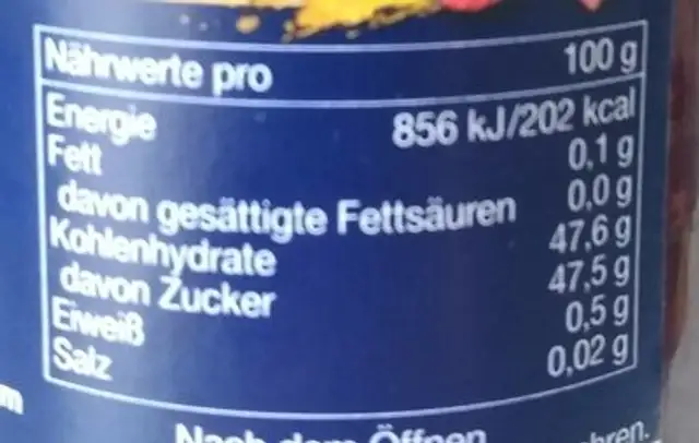 Mövenpick Gourmet Frühstück Himbeer Rhabarber nutrition facts table
