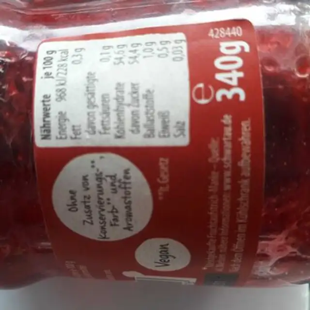scheartau extra nutrition facts table
