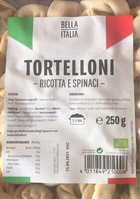 Tortelloni ricotta e spinaci front packaging
