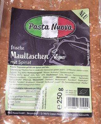 Frische Maultaschen mit Spinat front packaging