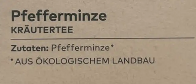 Pfefferminz ingredients label