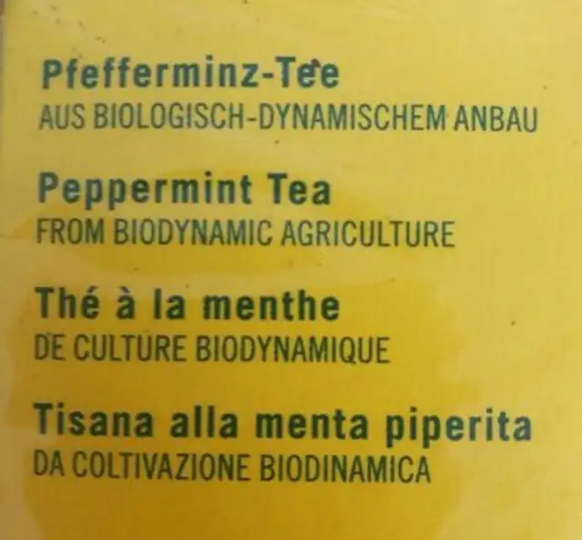 Pfefferminz nutrition facts table