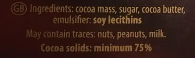Edel Bitter 75% Kakao ingredients label