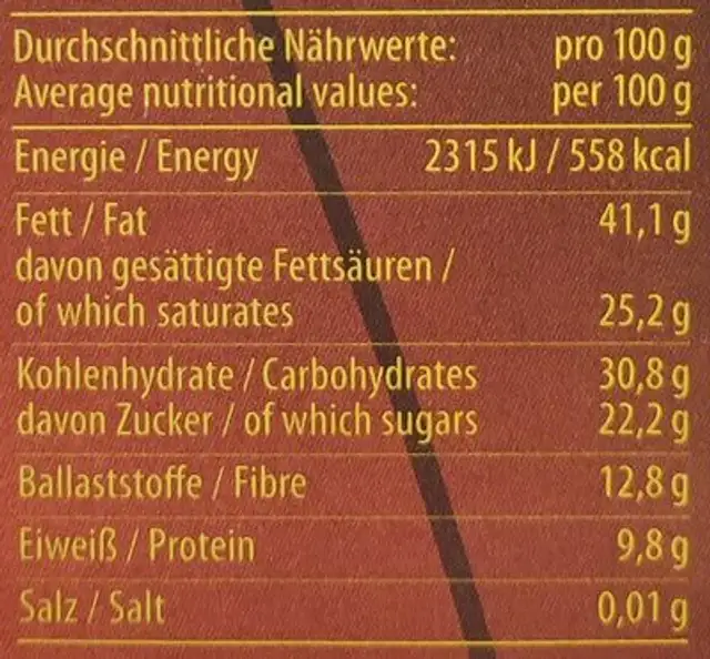 Edel Bitter 75% Kakao nutrition facts table