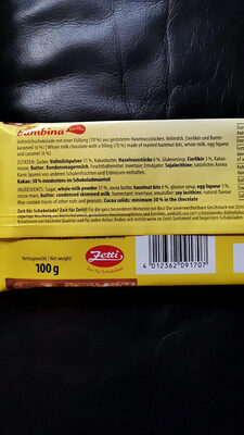 Bambina Eierlikör ingredients label