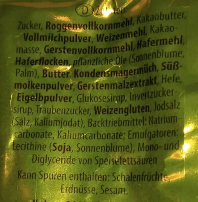 Knusper Flocken ingredients label
