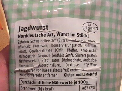 Jagdwurst ingredients label