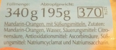 Mandarin-Orangen ingredients label