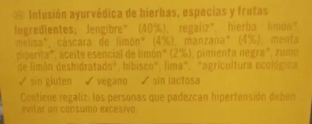 Jengibre y limon nutrition facts table