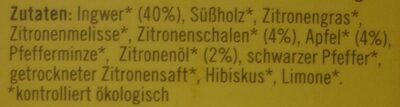 Ingwer Zitrone ingredients label