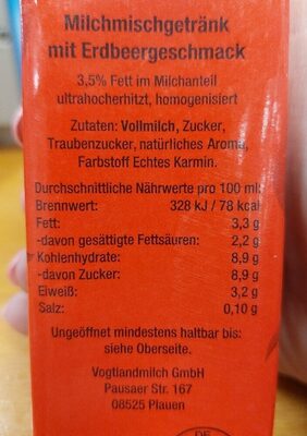 Erdbeermilch ingredients label