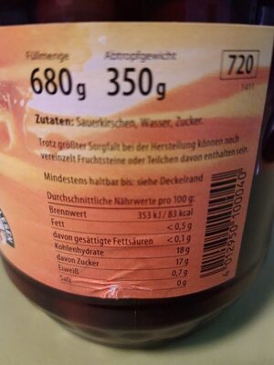 Schattenmorellen nutrition facts table