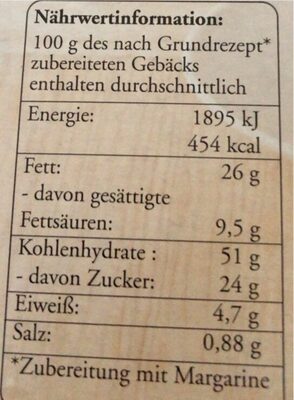 Tortenmehl nutrition facts table