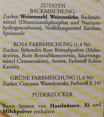 Papageien Minikuchen ingredients label