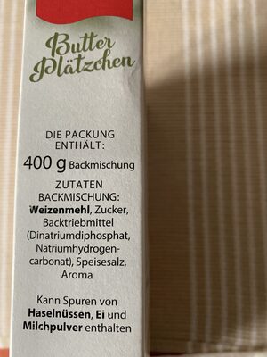 Butter Plätzchen ingredients label