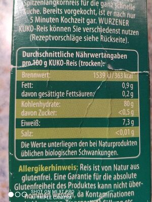 Kuko - Der Kurzkoch-Reis nutrition facts table
