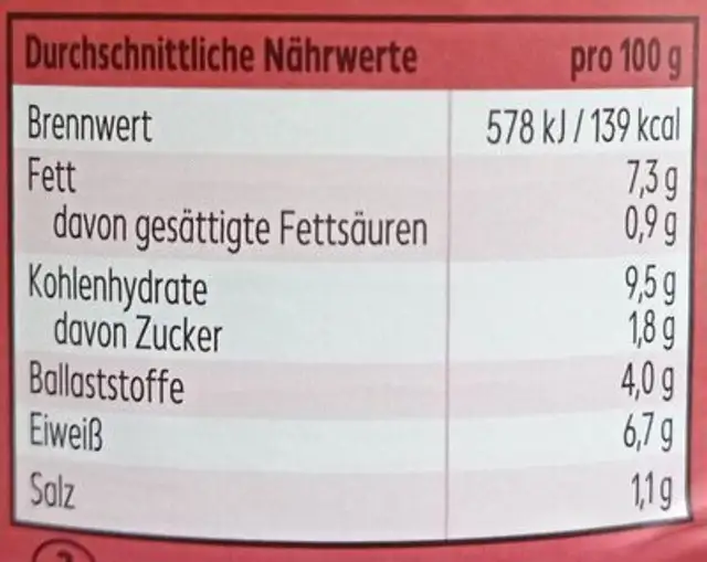 Veganer Kidneybohnen Tofu nutrition facts table