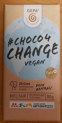 #choco 4 change vegan mit Datteln und 55% Kakao front packaging