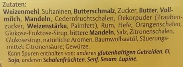 Dresdner Christstollen ingredients label