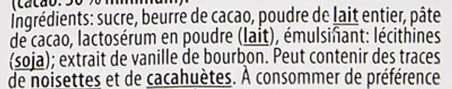 Confiserie ingredients label