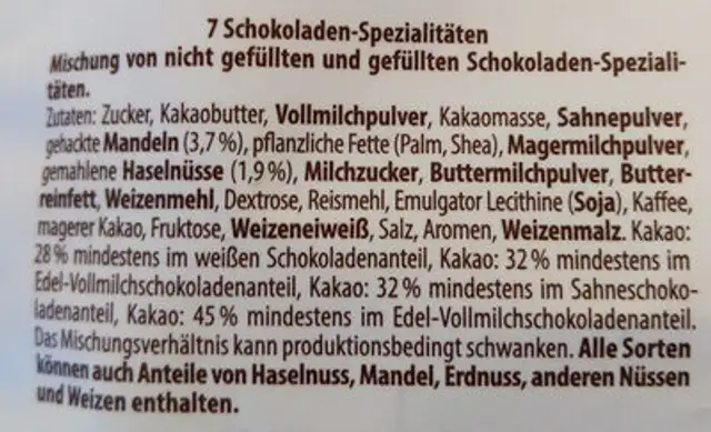 Merci petits collection chocolate ingredients label