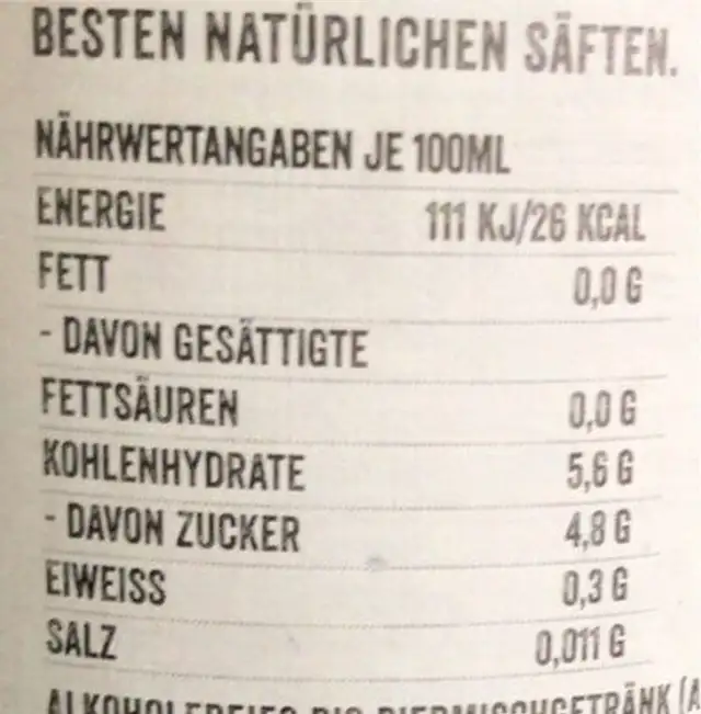 Strandräuber Natur Radler Zitrone Alkoholfrei nutrition facts table