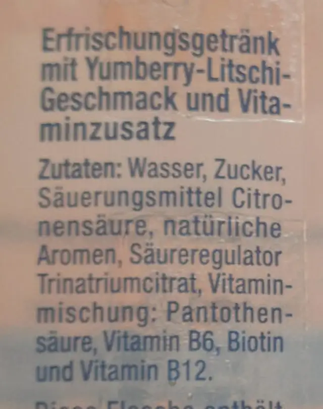 Yumberry Litschi Geschmack ingredients label