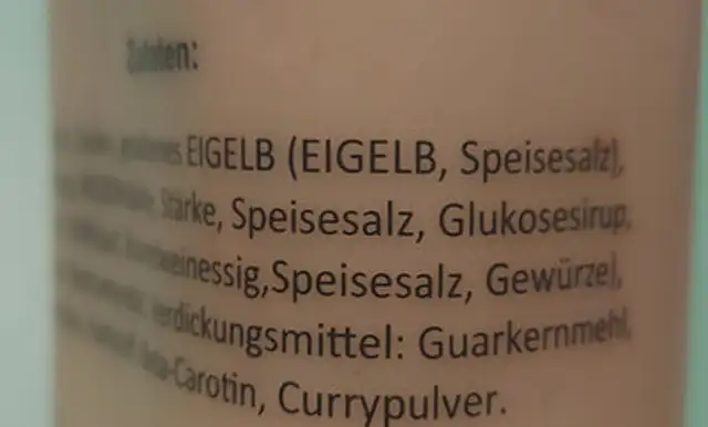 Currysoße ingredients label