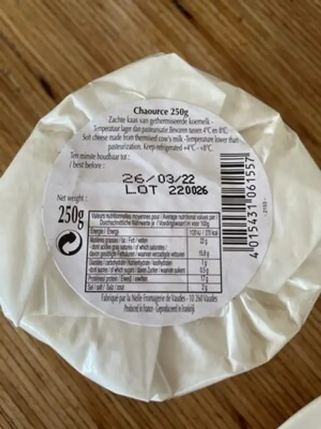 Unknown nutrition facts table