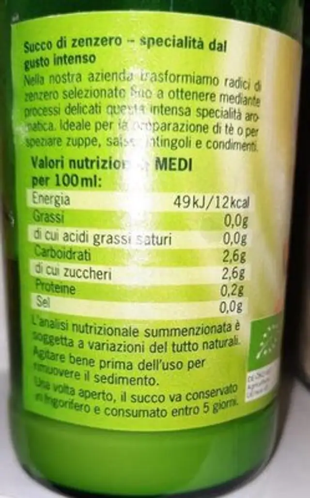 Zenzero gusto intenso nutrition facts table