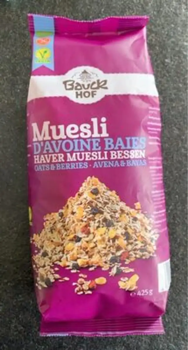 Muesli d’avoine baies front packaging