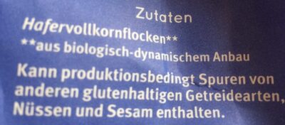 Haferflocken Großblatt Vollkorn ingredients label