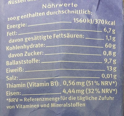 Haferflocken Großblatt Vollkorn nutrition facts table