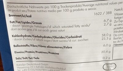 Porridge proteine nutrition facts table
