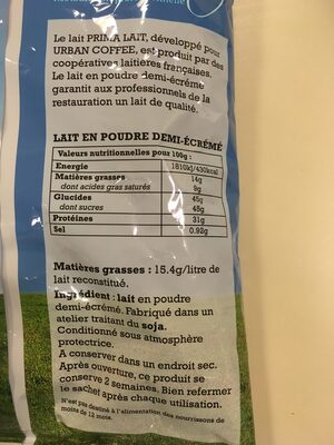 Prima lait nutrition facts table