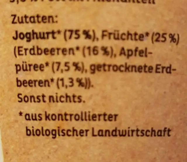 Erdbeerjoghurt ingredients label
