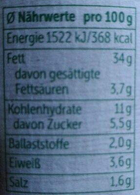 Brotaufstrich Toskana nutrition facts table