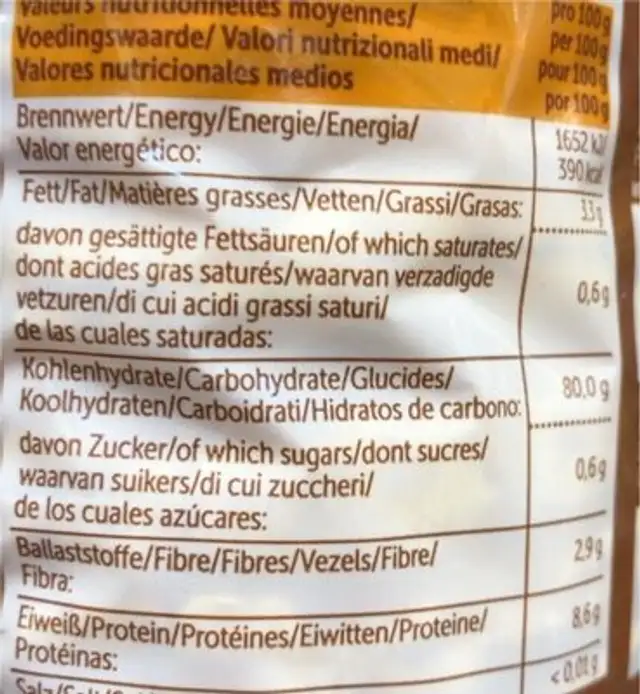 Amaranth-Mais-Waffeln ungesalzen nutrition facts table