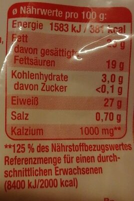 Geriebener Emmentaler nutrition facts table